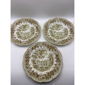 J&G Meakin Romantic England Penshurst Place Kent Ironstone Plates Set of 3 Brown